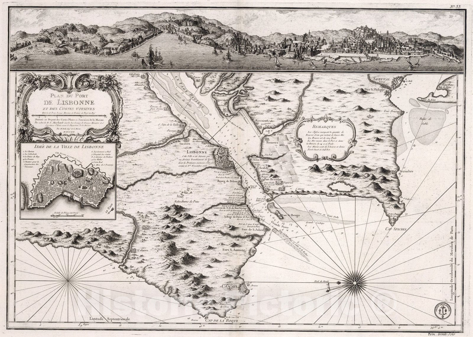 Historic Map : Plan du Port de Lisbonne., 1756, Vintage Wall Art