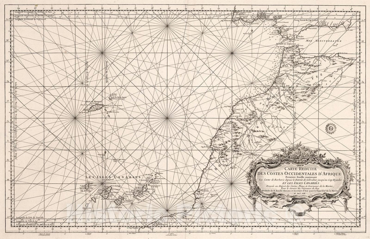 Historic Map : Carte Reduite Des Costes Occidentales D'Afrique Premiere Feuille contenant, 1753, Depot de la Marine, Vintage Wall Art