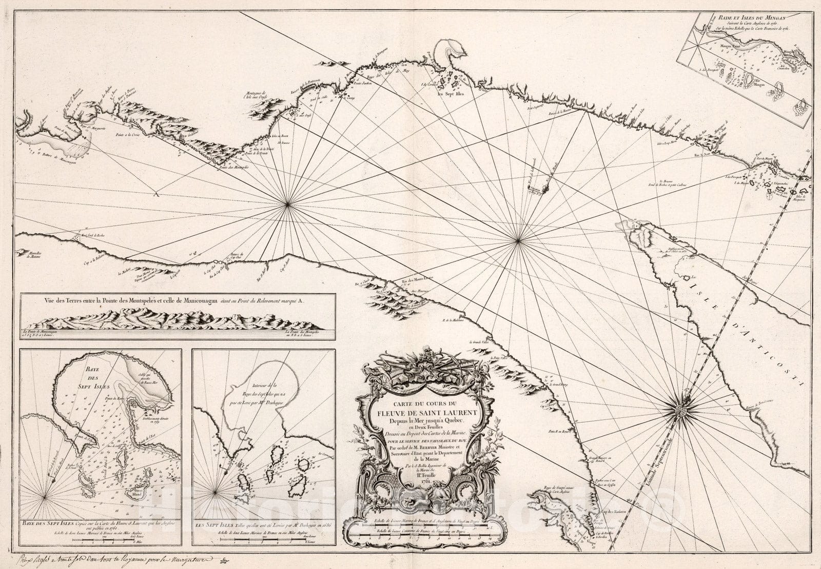 Historic Map : Carte du Cours du Fleuve de Saint Laurent., 1761, Vintage Wall Art