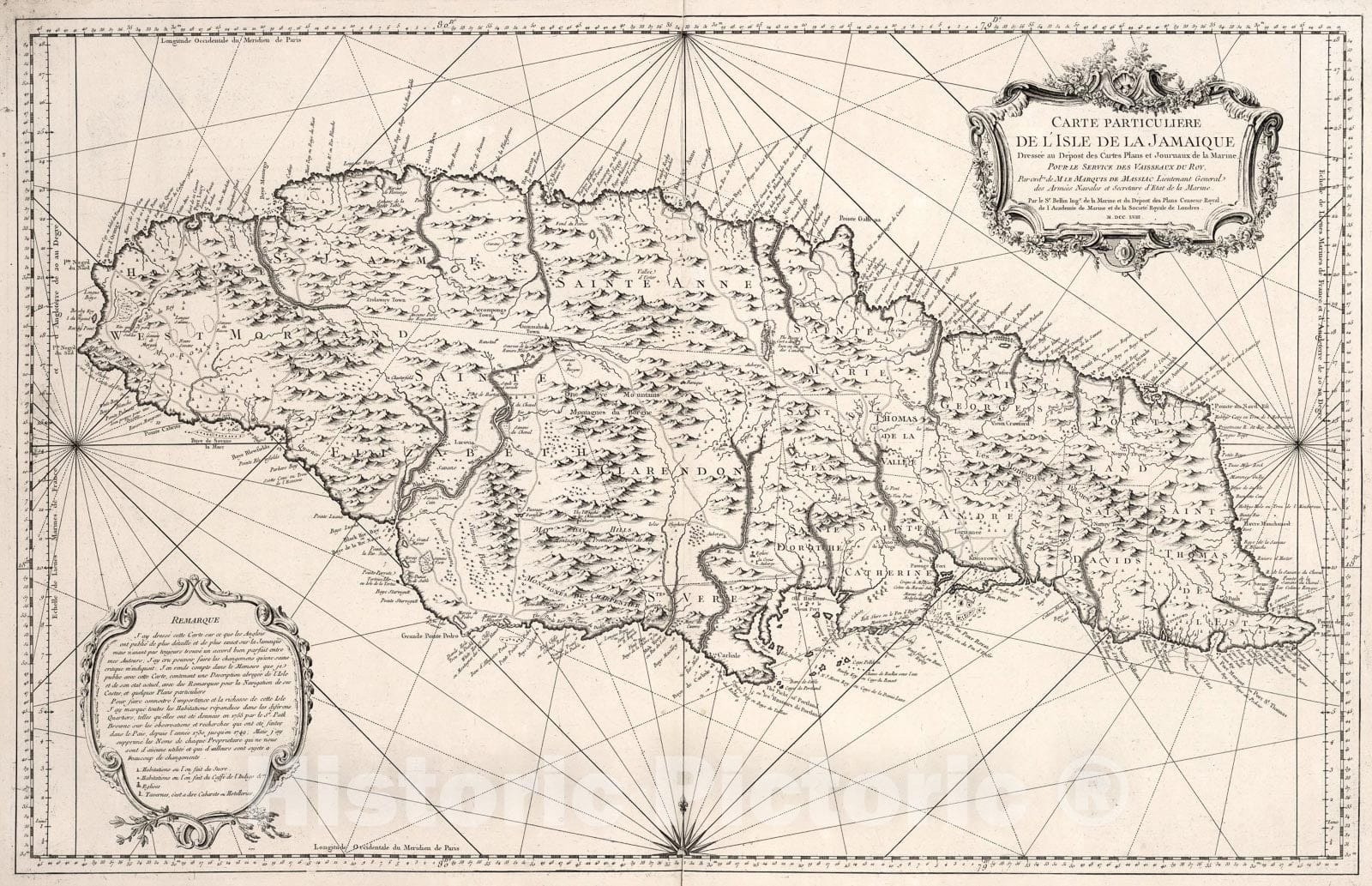 Historic Map : Carte Particuliere de l'Isle de la Jamaique., 1758, Vintage Wall Art