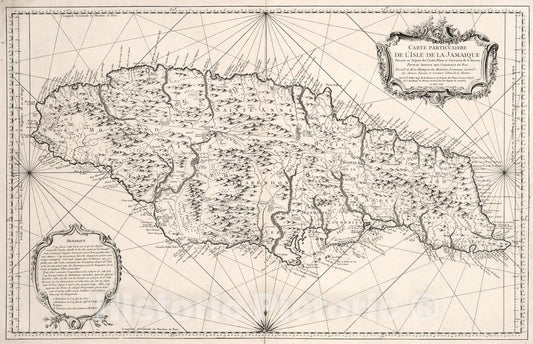 Historic Map : Carte Particuliere de l'Isle de la Jamaique., 1758, Vintage Wall Art