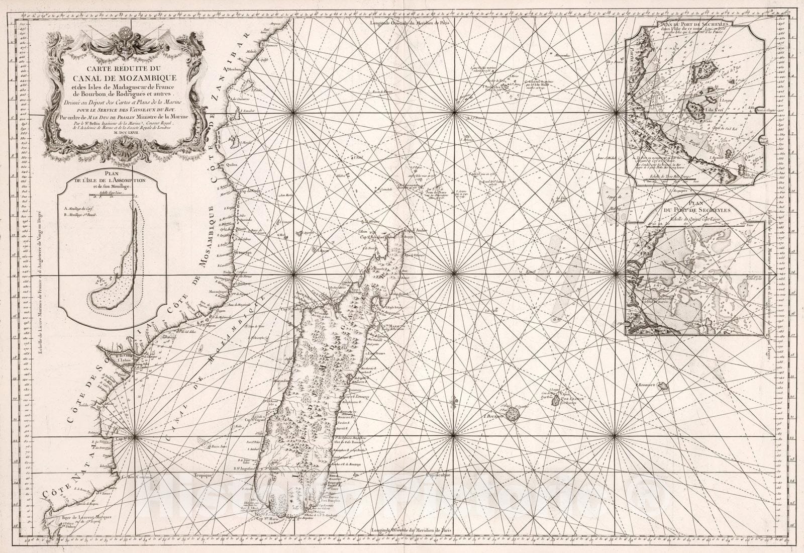 Historic Map : Carte Renuite de Canal de Mozambique., 1767, Vintage Wall Art