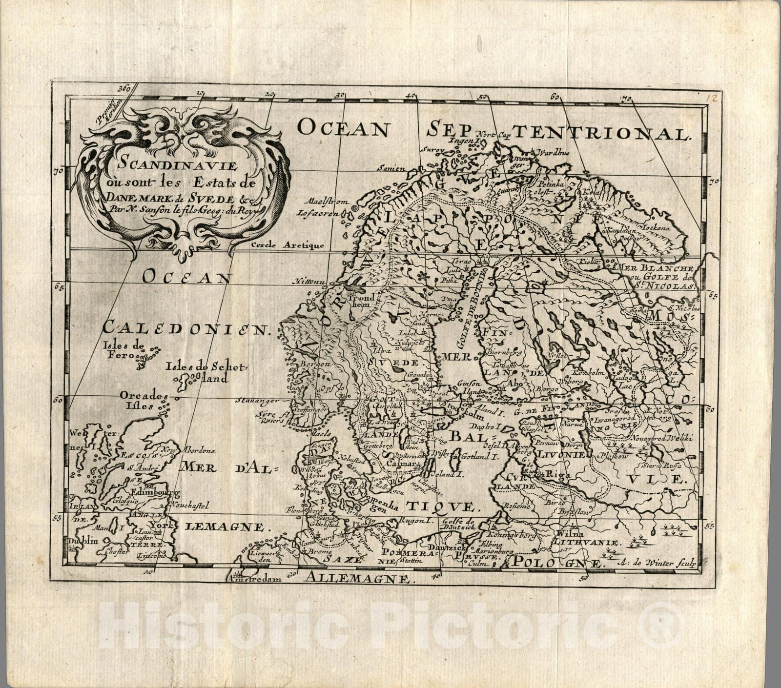 Historic Map : Scandinavie., 1734, Vintage Wall Art