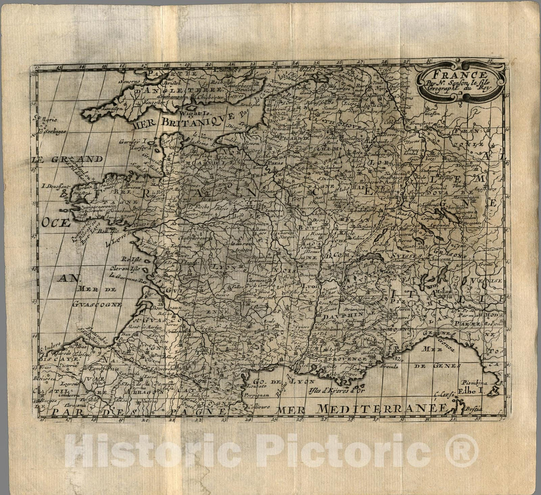 Historic Map : France., 1734, Vintage Wall Art