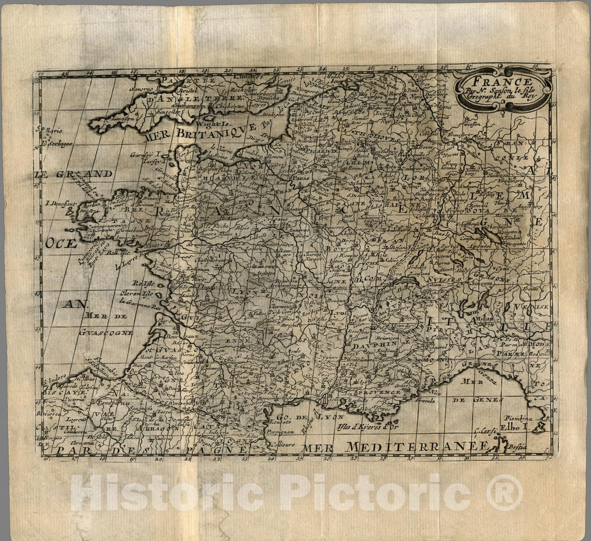 Historic Map : France., 1734, Vintage Wall Art