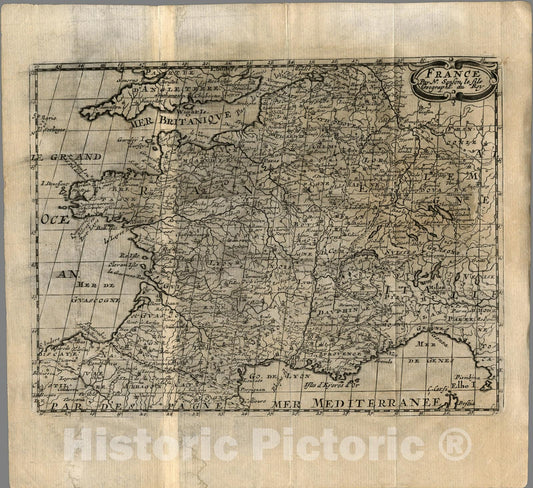 Historic Map : France., 1734, Vintage Wall Art