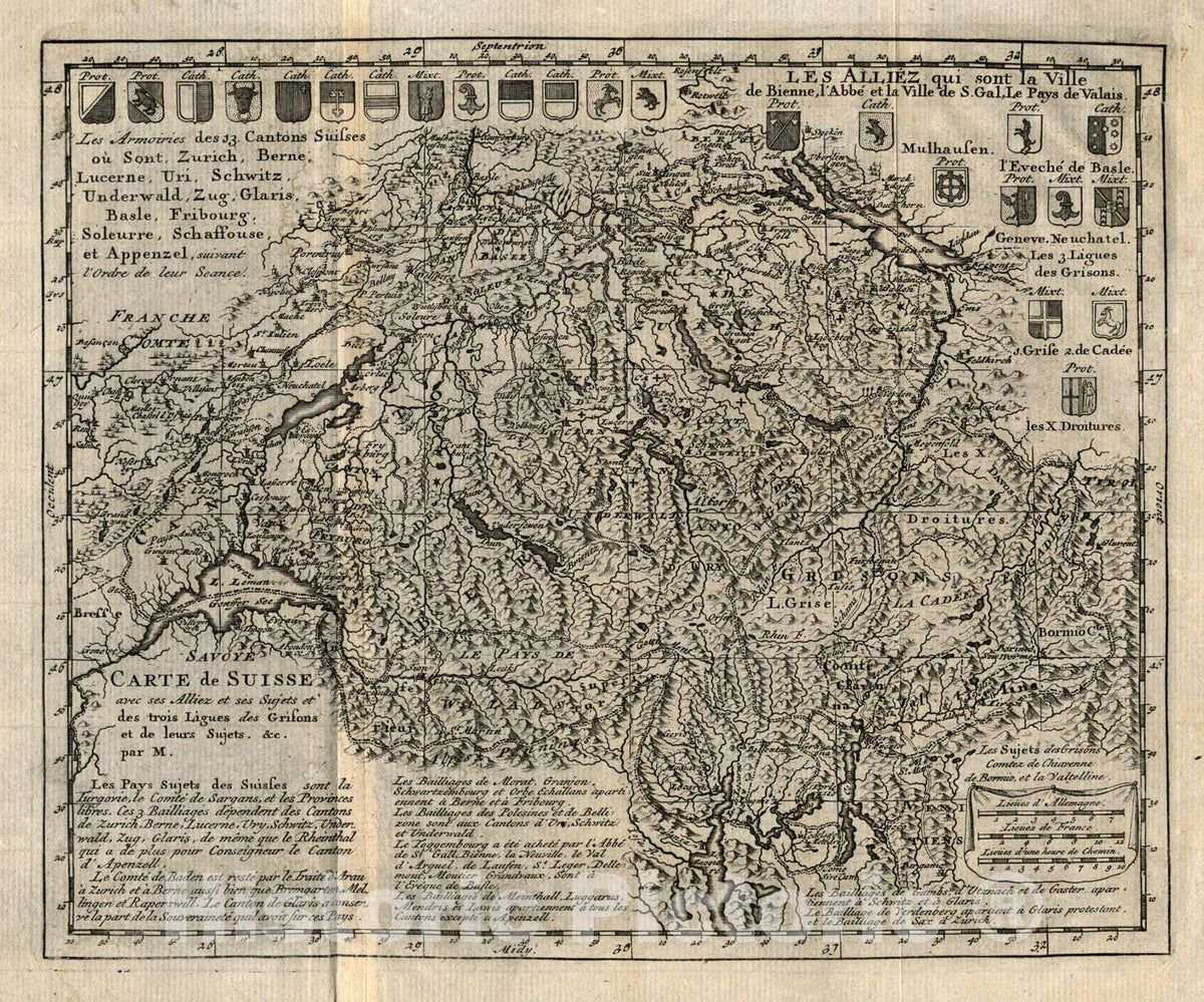 Historic Map : Carte de Suisse., 1734, Vintage Wall Art