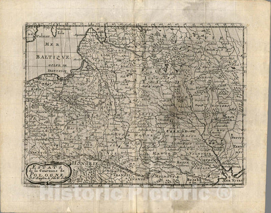 Historic Map : Estats et la Couronne de Pologne., 1734, Vintage Wall Art