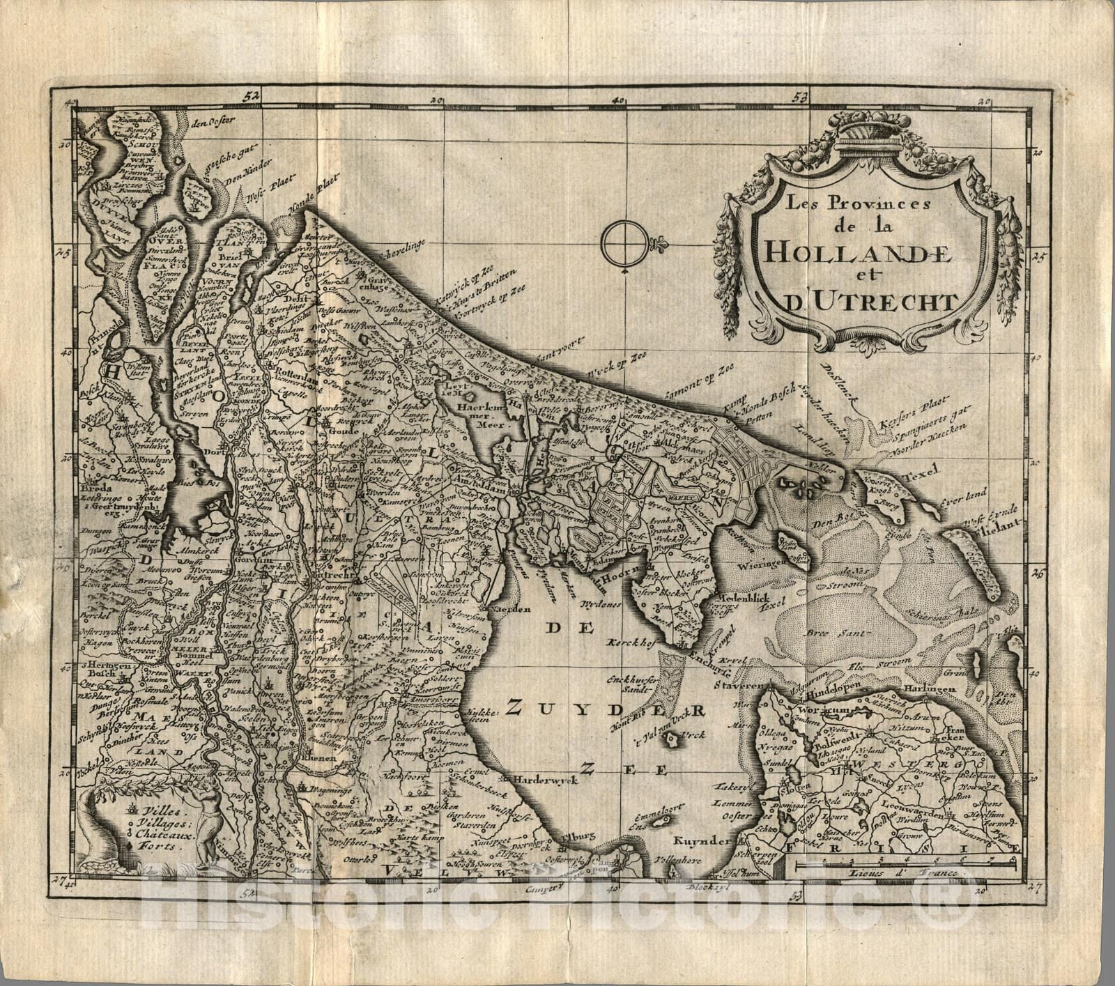 Historic Map : Les Provinces de la Hollande et d'Utrecht., 1734, Vintage Wall Art
