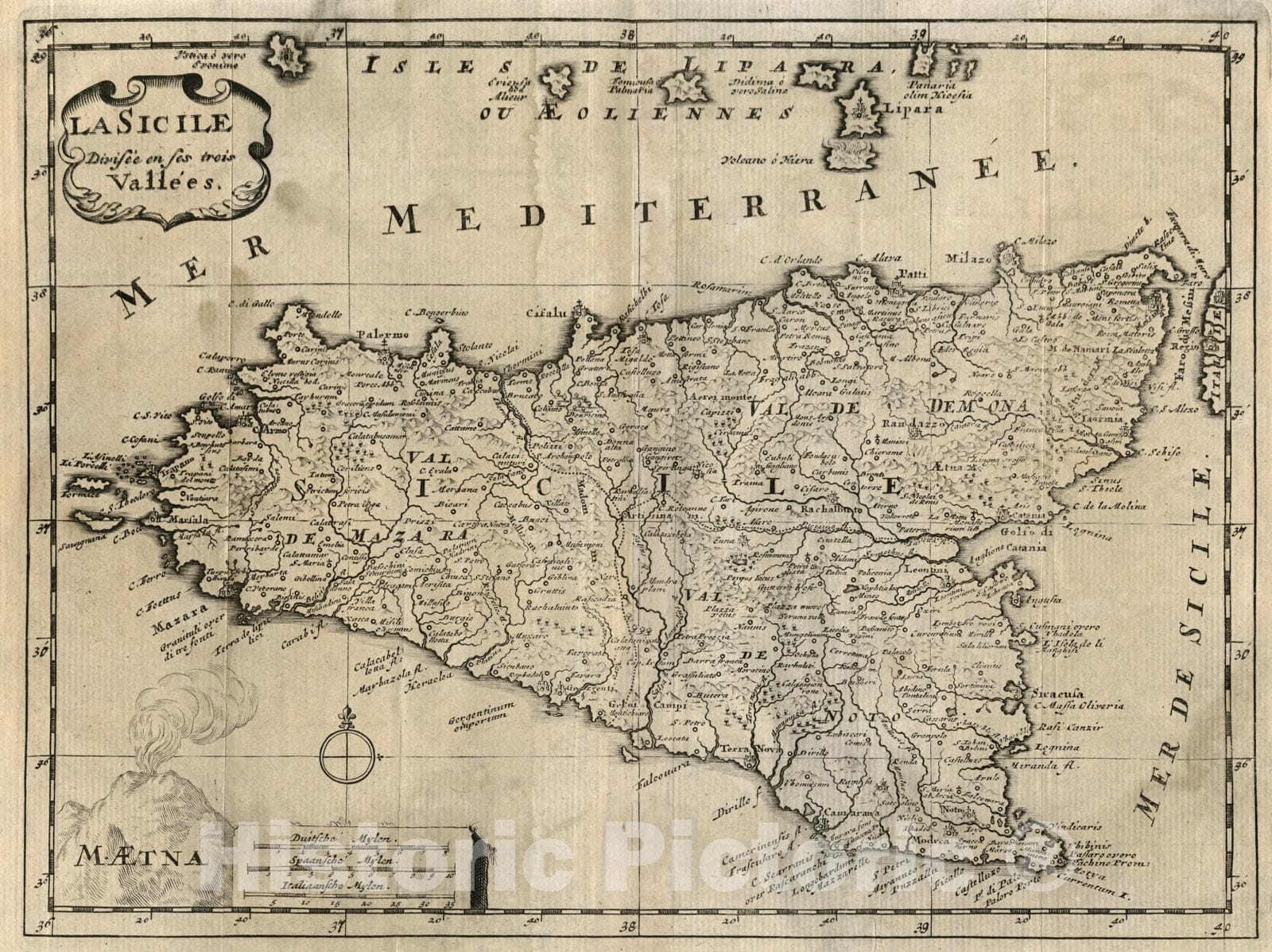 Historic Map : La Sicile., 1734, Vintage Wall Art