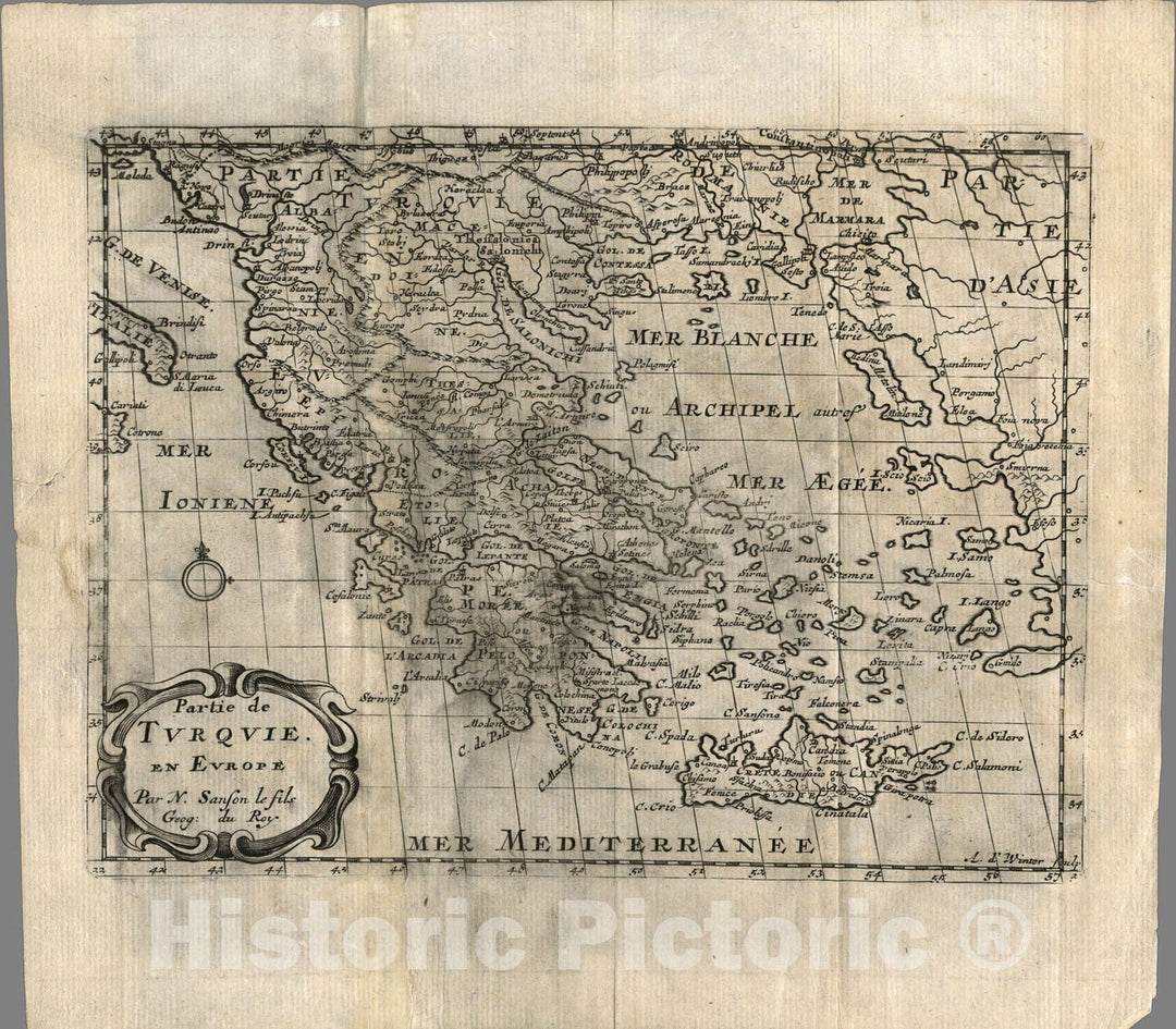 Historic Map : Partie de Turquie en Europe., 1734, Vintage Wall Art