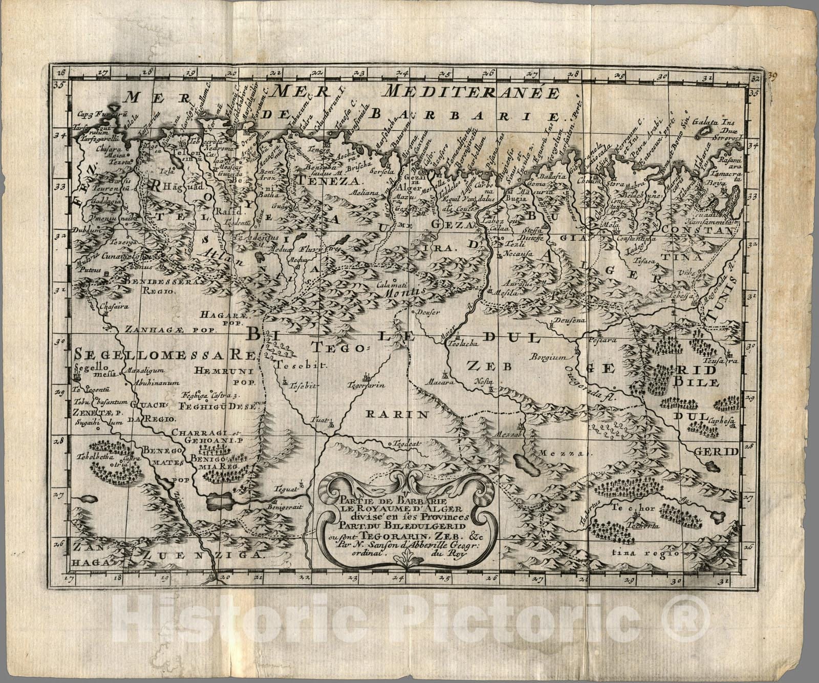 Historic Map : Partie de Barbarie le Royaume d'Alger., 1734, Vintage Wall Art