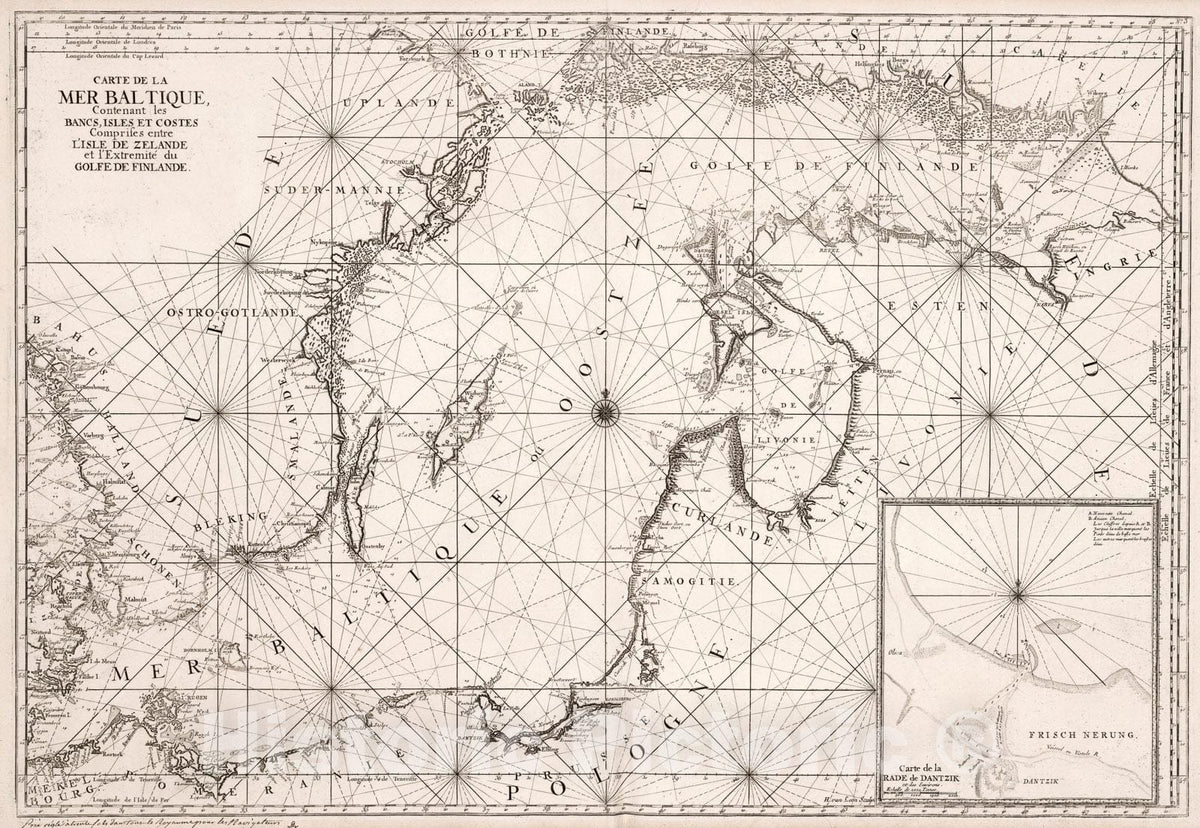 Historic Map : Carte de la Mer Baltique., 1773, Vintage Wall Art