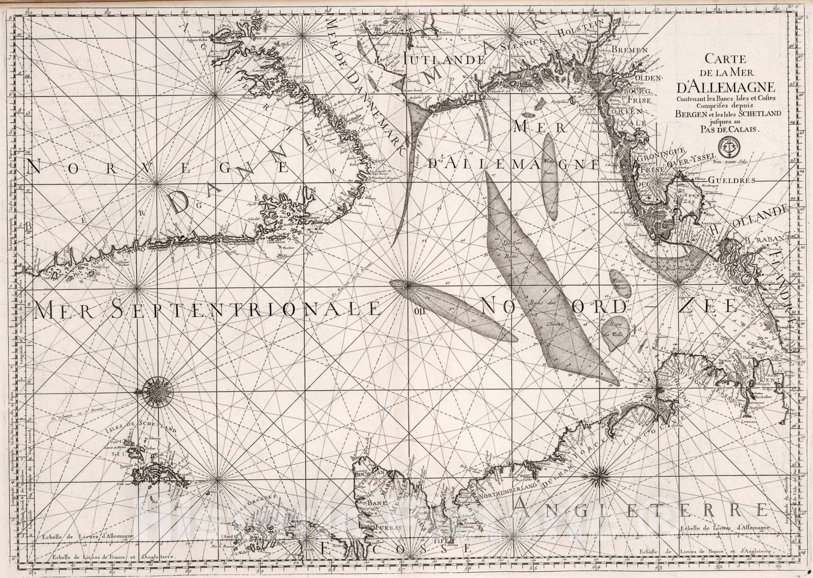 Historic Map : Carte de la Mer D'Allemagne., 1773, Vintage Wall Art