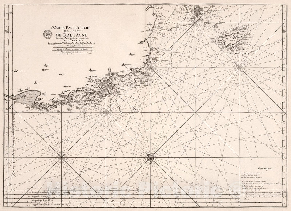 Historic Map : 4me. Carte Particuliere des Costes de Bretagne., 1773, Vintage Wall Art