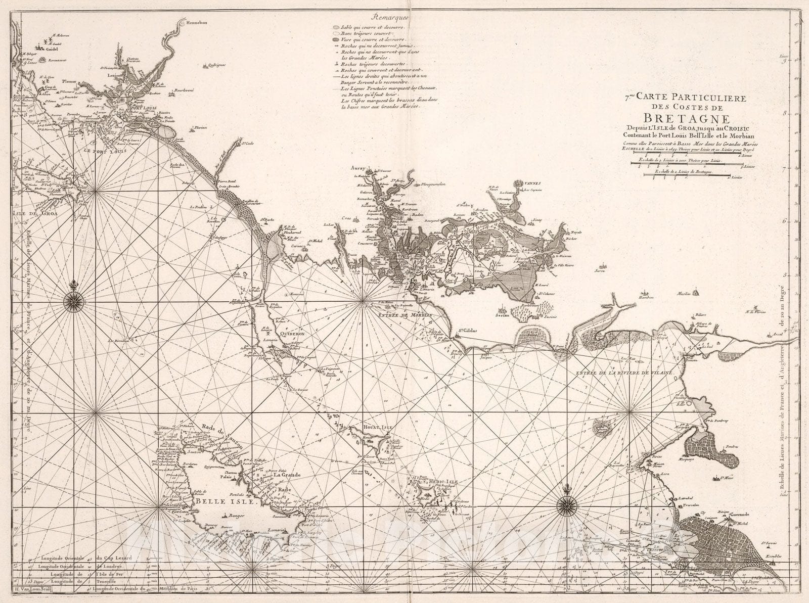 Historic Map : 7me. Carte Particuliere des Costes de Bretagne., 1773, Vintage Wall Art