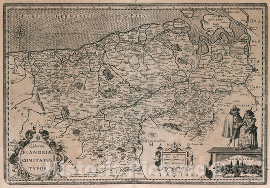 Historic Map : Flandriae Comitatus Typus., 1617, Vintage Wall Art
