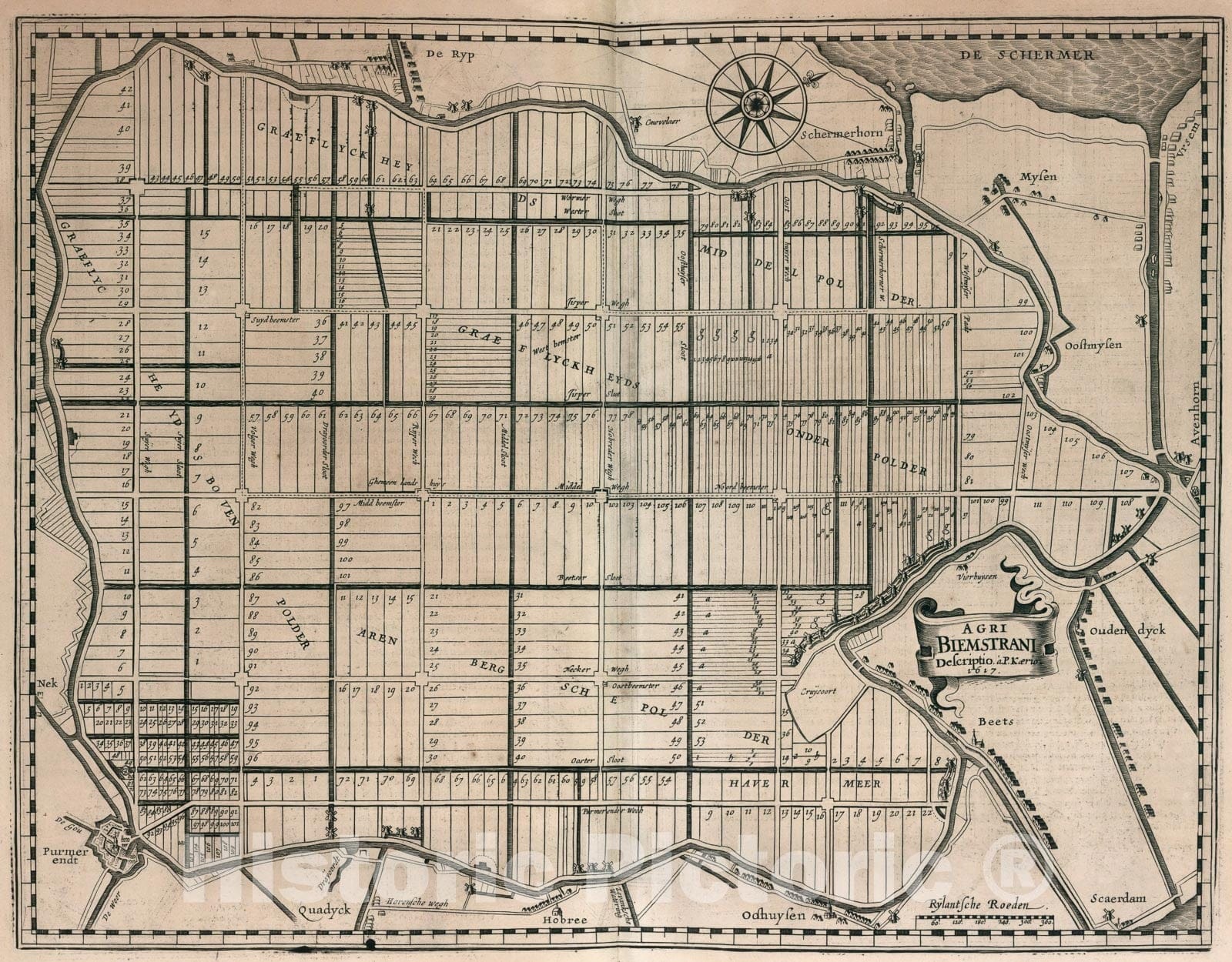 Historic Map : Agri Biemstrani., 1617, Vintage Wall Art
