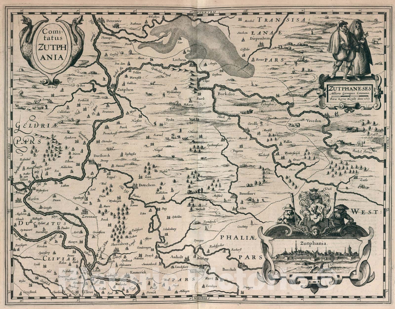 Historic Map : Comitatus Zutphania., 1617, Vintage Wall Art