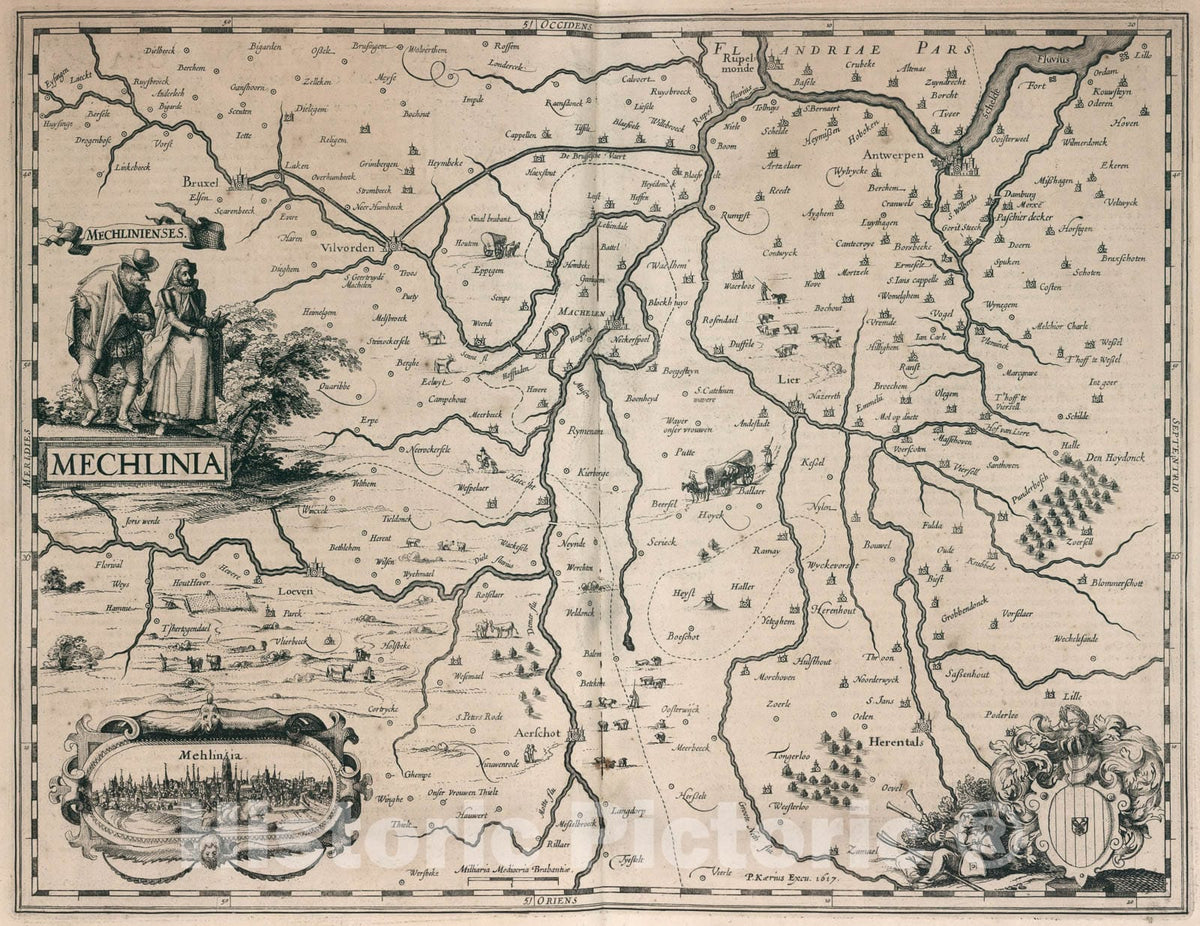 Historic Map : Mechlinia., 1617, Vintage Wall Art