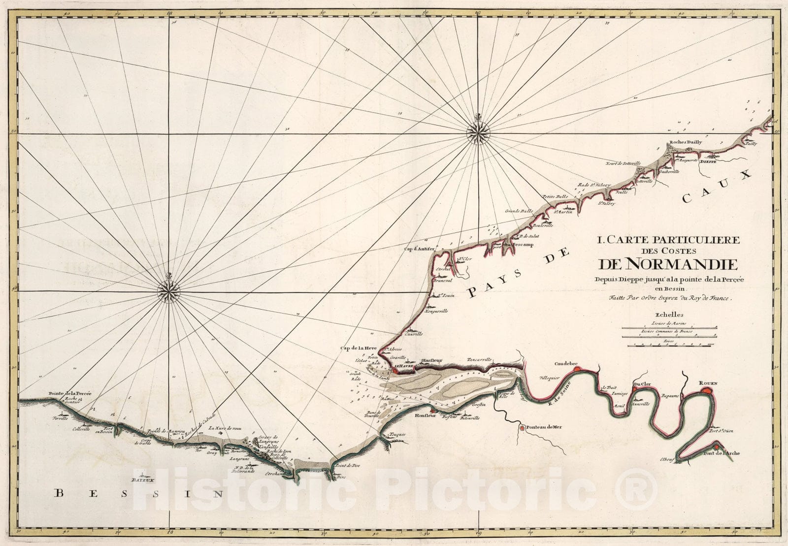 Historic Map : I. Carte Particuliere des Costes de Normandie., 1693, Vintage Wall Art