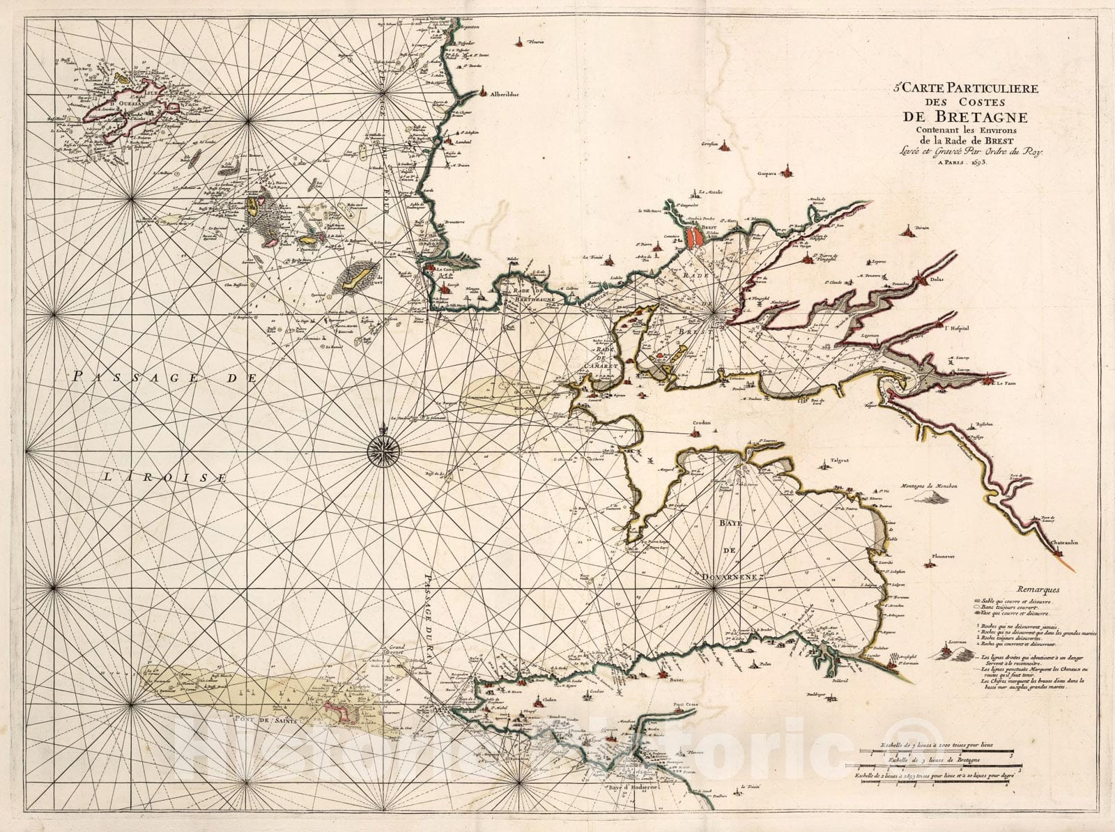 Historic Map : 5e. Carte Particuliere des Costes de Bretagne., 1693, Vintage Wall Art
