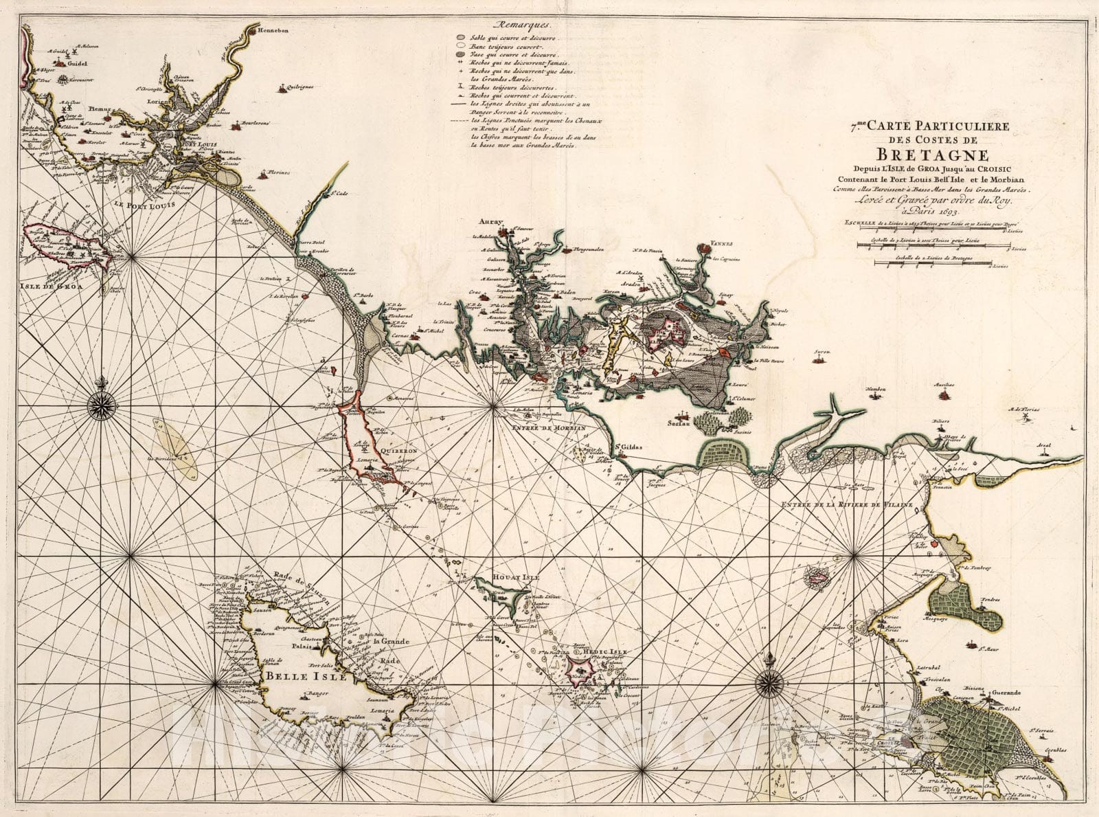 Historic Map : 7me. Carte Particuliere des Costes de Bretagne., 1693, Vintage Wall Art