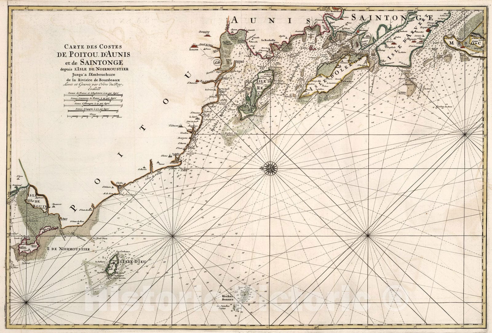 Historic Map : Carte des Costes de Poitou D'Aunis et de Saintonge., 1693, Vintage Wall Art