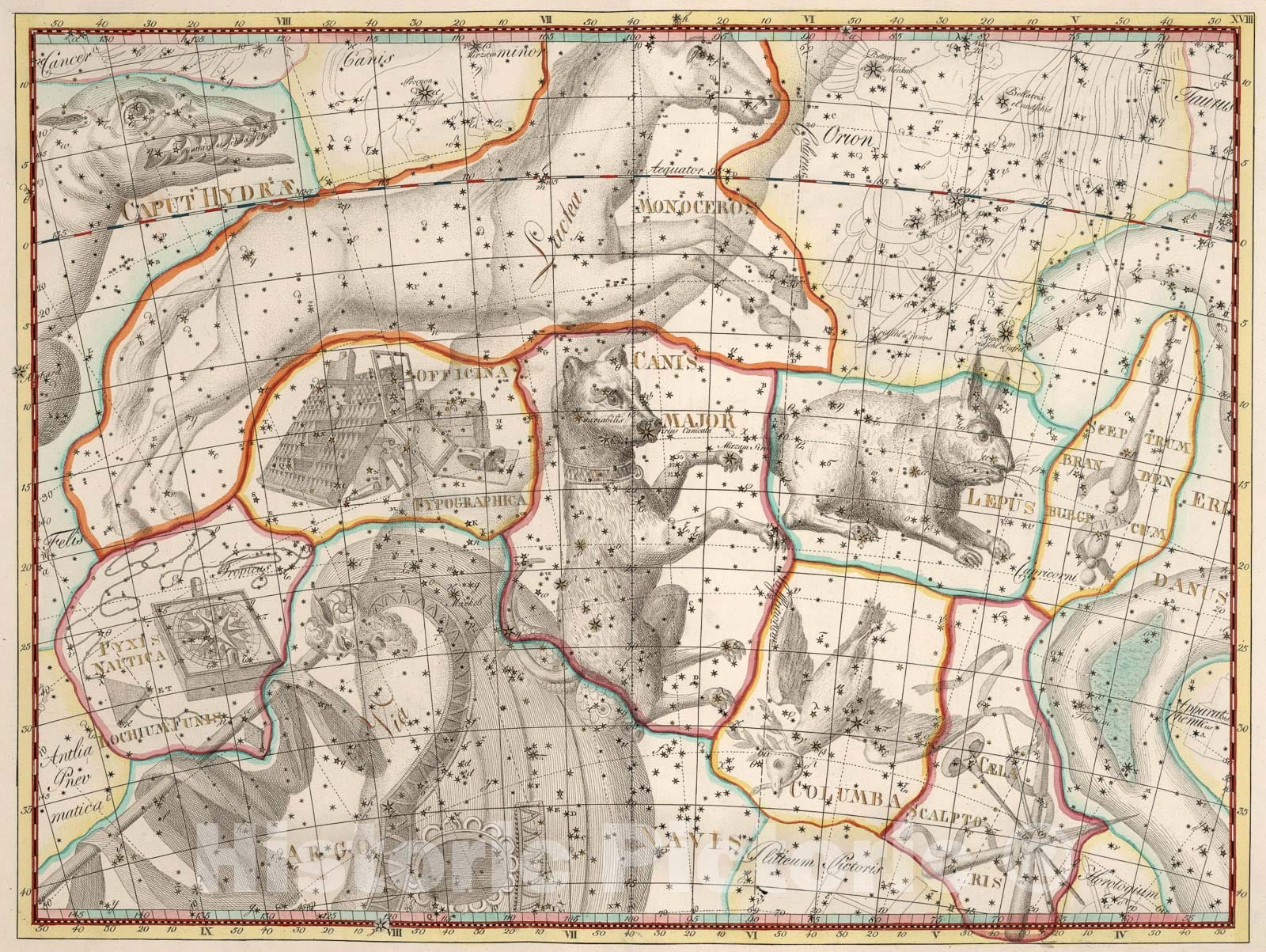Historic Map : XVIII. Lepus... Coelum Stellatum., 1801, Vintage Wall Art