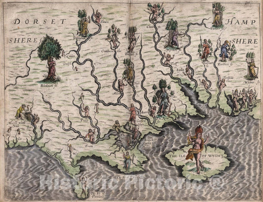Historic Map : Dorsetshere, Hampshere., 1622, Vintage Wall Art