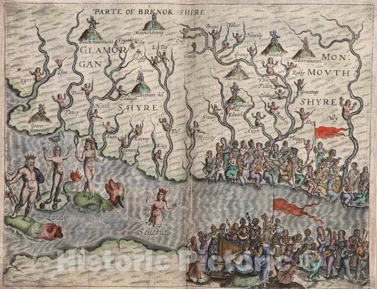 Historic Map : Glamorganshiyre, Monmouthshyre., 1622, Vintage Wall Art