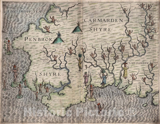 Historic Map : Penbrokshyre, Carmardenshyre., 1622, Vintage Wall Art