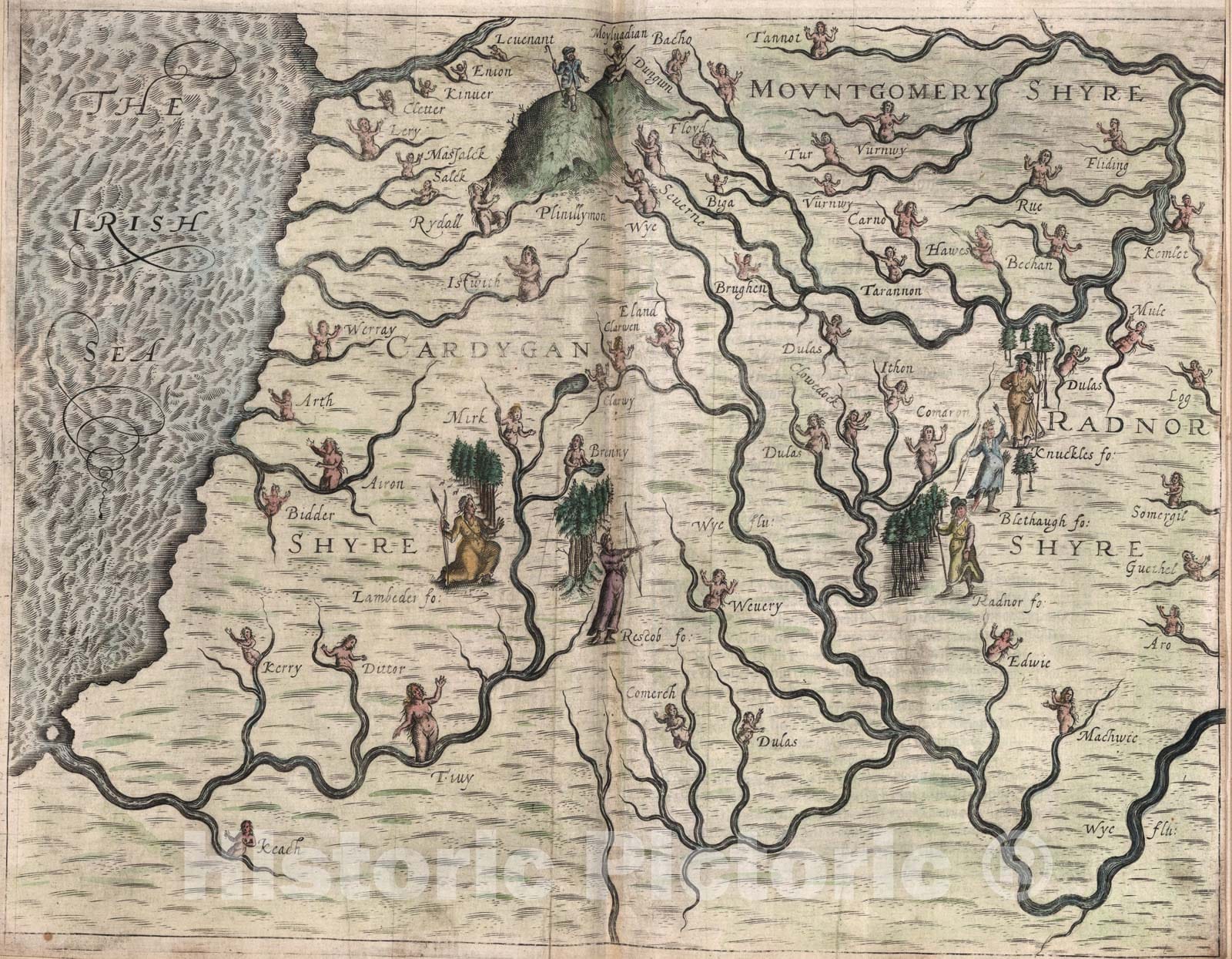 Historic Map : Mountgomery Shyre, Cardygan Shyre, Radnor Shyre., 1622, Vintage Wall Art
