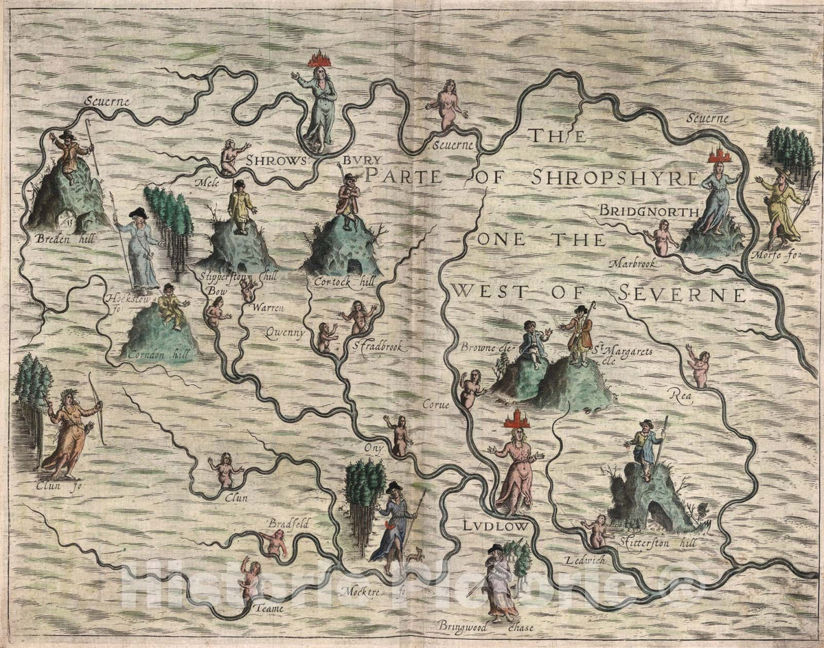 Historic Map : Shropshyre., 1622, Vintage Wall Art