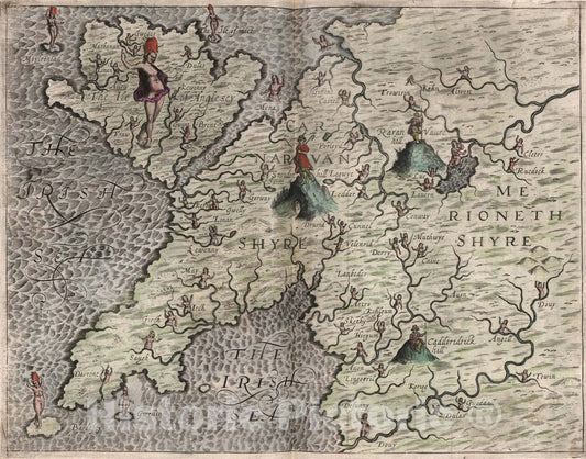 Historic Map : Carnavan Shyre, Merioneth Shyre., 1622, Vintage Wall Art