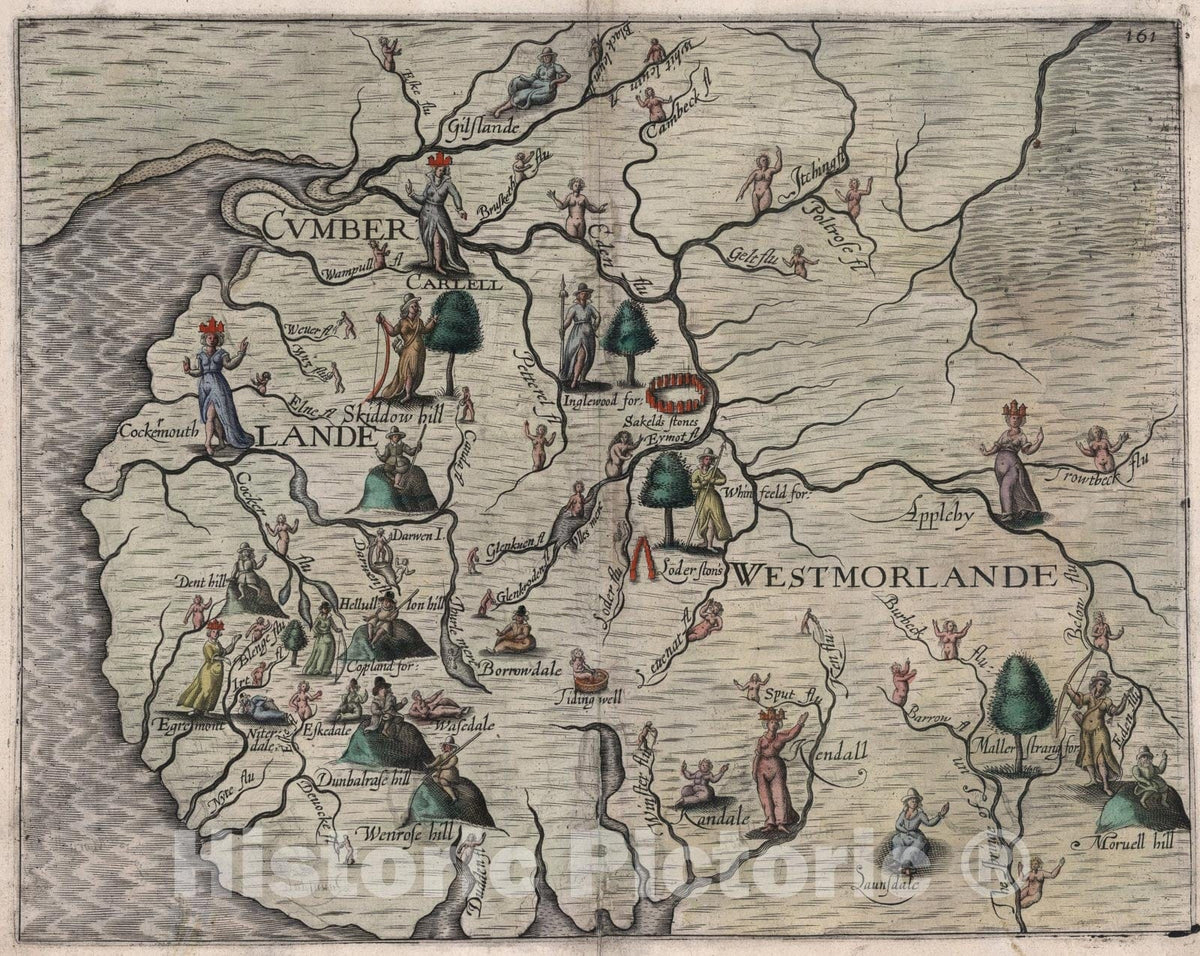 Historic Map : Cumberlande, Westmorlande., 1622, Vintage Wall Art