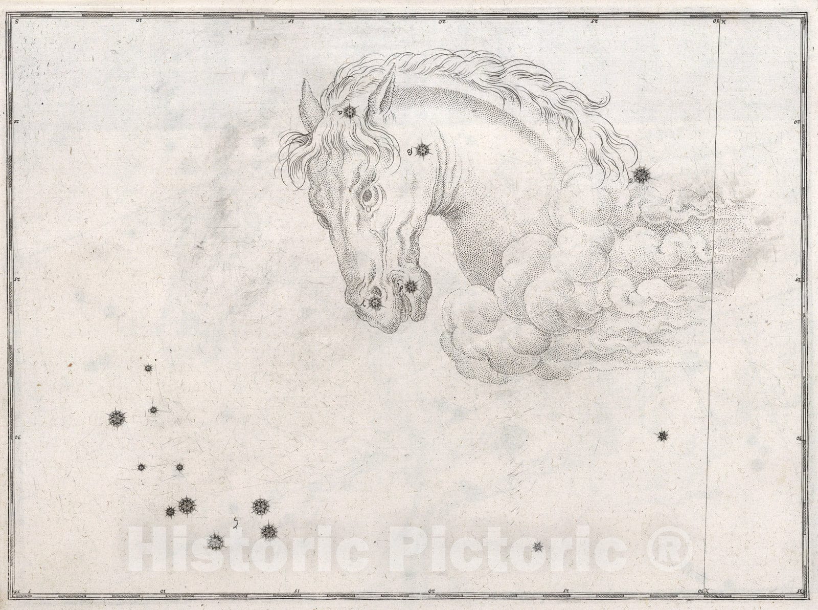 Historic Map : Constellation: Equuleus, Horse Head., 1655, Vintage Wall Art