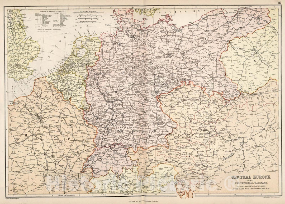 Historic Map : Central Europe at the Close of the Franco-German War., 1882, Vintage Wall Art