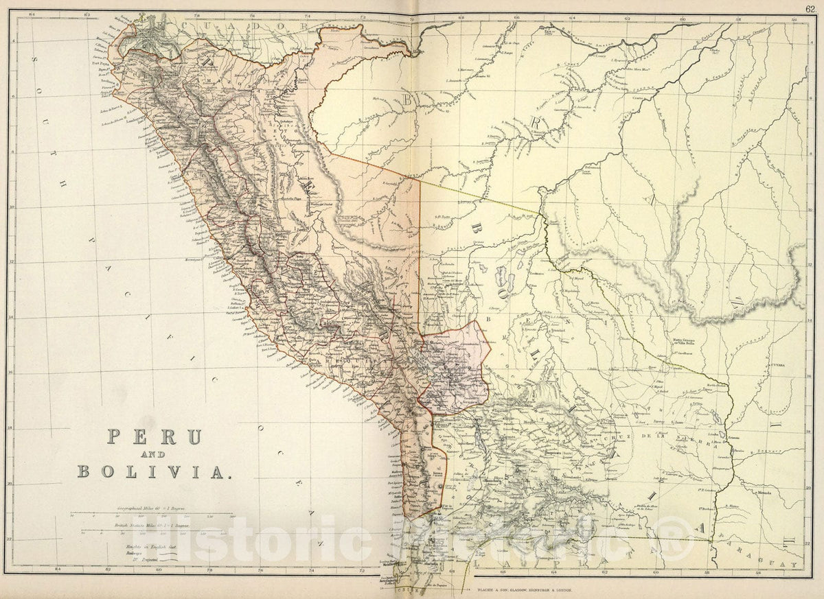 Historic Map : Peru and Bolivia., 1882, Vintage Wall Art