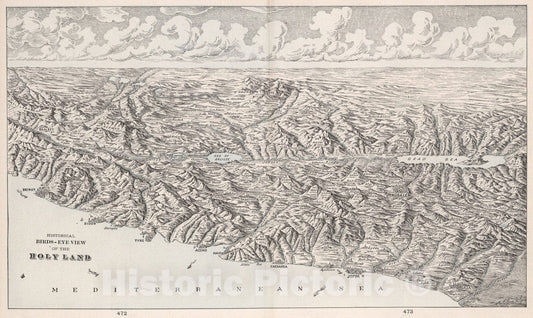 Historic Map : Historical birds-eye view of the Holy Land, 1901, Vintage Wall Art
