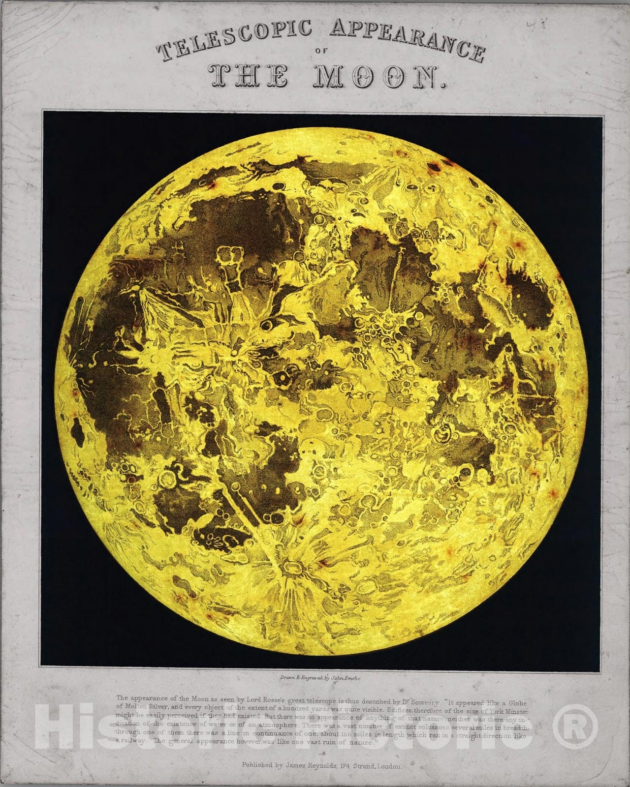 Historic Map : (backlit) Telescopic appearance of the Moon, 1851, Vintage Wall Art