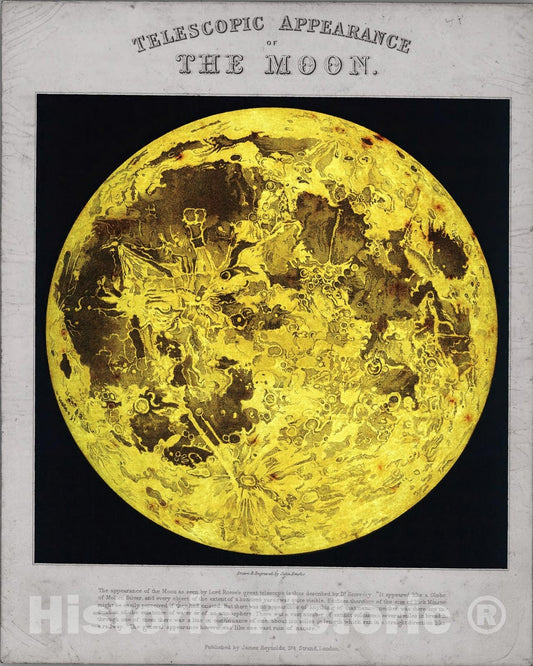 Historic Map : (backlit) Telescopic appearance of the Moon, 1851, Vintage Wall Art
