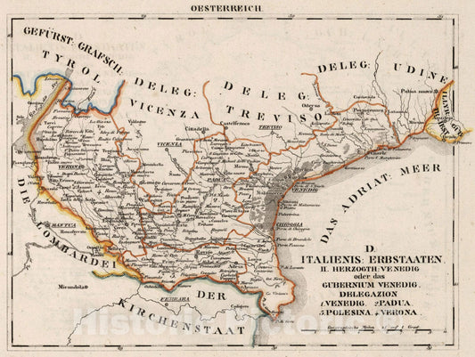 Historic Map : V.3:11-15:XI:1.Oesterreich. D. Italienis: Erbstaaten. II. Herzogth: Venedig, 1828, Vintage Wall Art