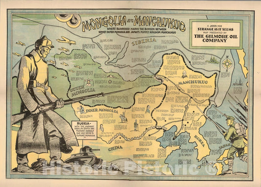 Historic Map : Mongolia and Manchukuo, 1936, Vintage Wall Art