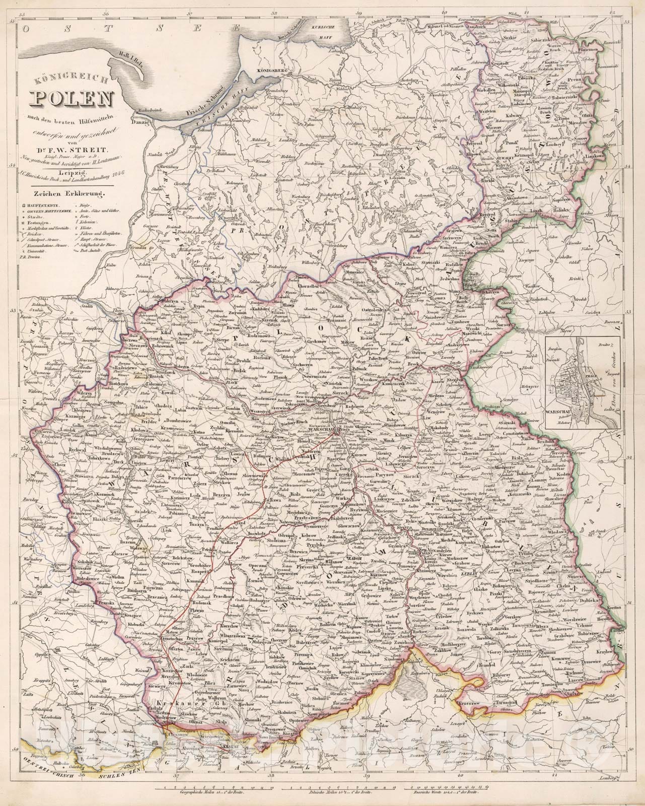 Historic Map : Konigreich Polen, 1846, Vintage Wall Art