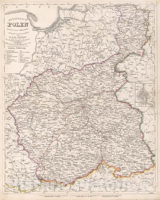 Historic Map : Konigreich Polen, 1846, Vintage Wall Art