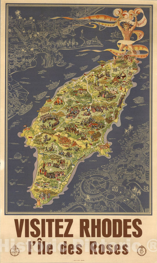 Historic Map : Visitez Rhodes L'Ile de Roses. Egon Huber Rodi 1935, 1935, Vintage Wall Art