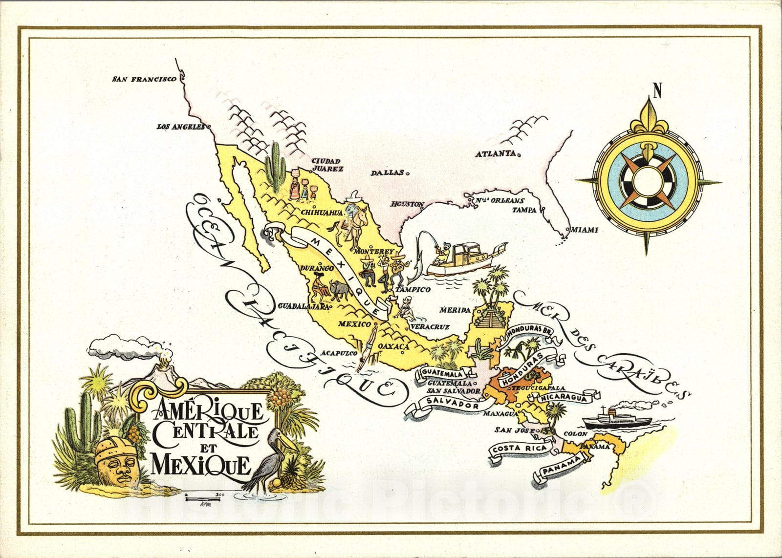 Historic Map : Amerique Centrale et Mexique., 1951, Vintage Wall Art