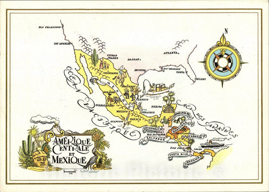 Historic Map : Amerique Centrale et Mexique., 1951, Vintage Wall Art