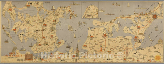 Historic Map : Shell-Ostseekarte Oestlicher Teil. Text: Die Ostsee ..., 1930, Vintage Wall Art